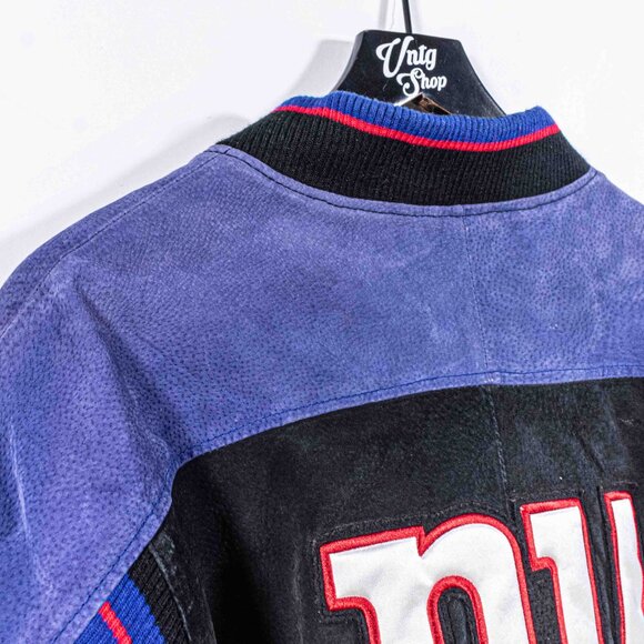 New York Giants NFL Suede Leather Bomber Jacket Varsity XL Y2K Football - Picture 12 of 13